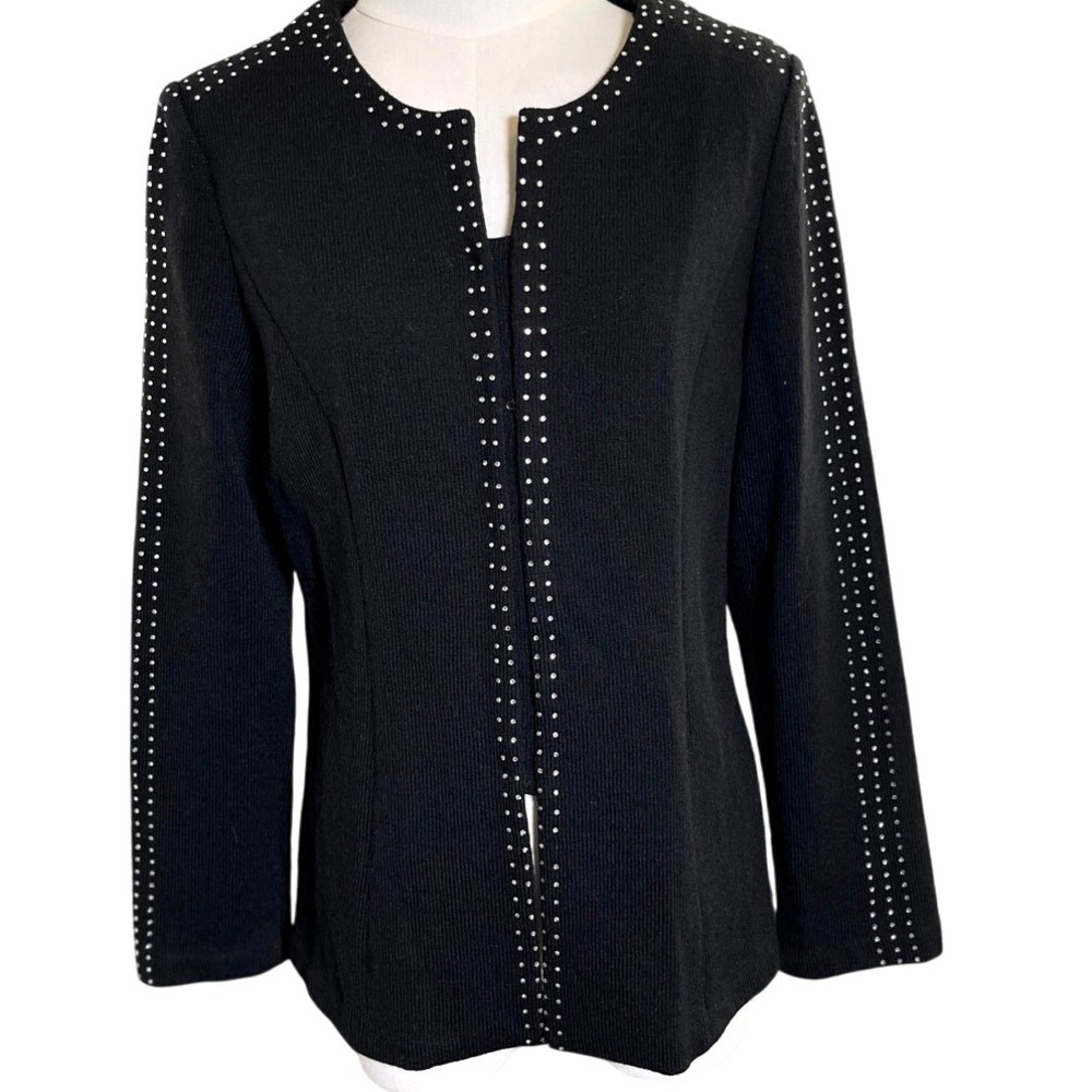 Black Knit‎ Rhinestone Trim Blazer Jacket Women's 10 Todd & Olivia